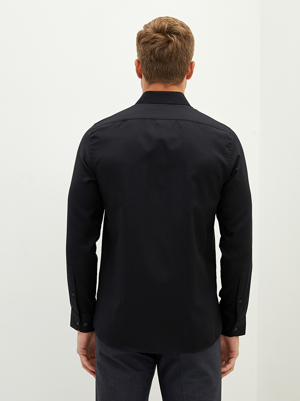 Siyah Slim Fit Uzun Kollu Oxford Erkek Gömlek-4