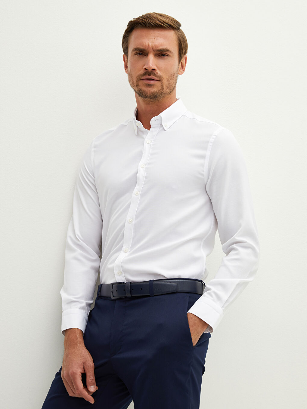 Beyaz Slim Fit Uzun Kollu Oxford Erkek Gömlek