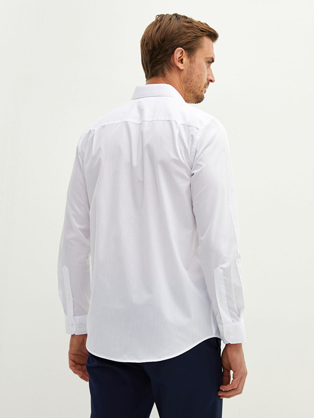 Beyaz Regular Fit Uzun Kollu Poplin Erkek Gömlek-2