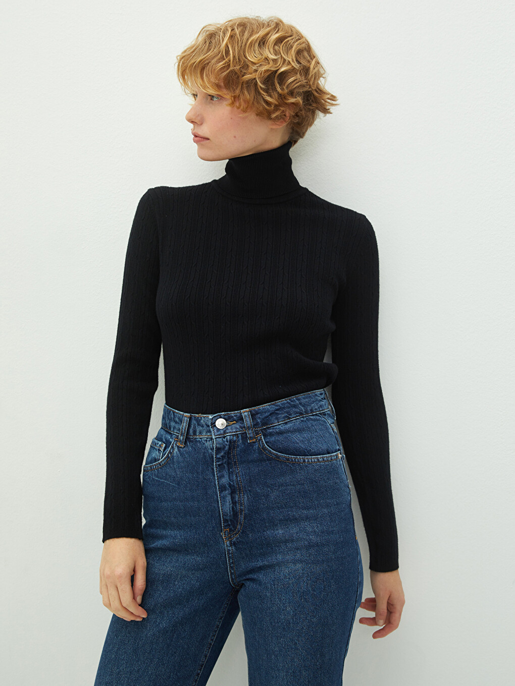 Turtleneck Plain Long Sleeve Women's Knitwear Sweater-1