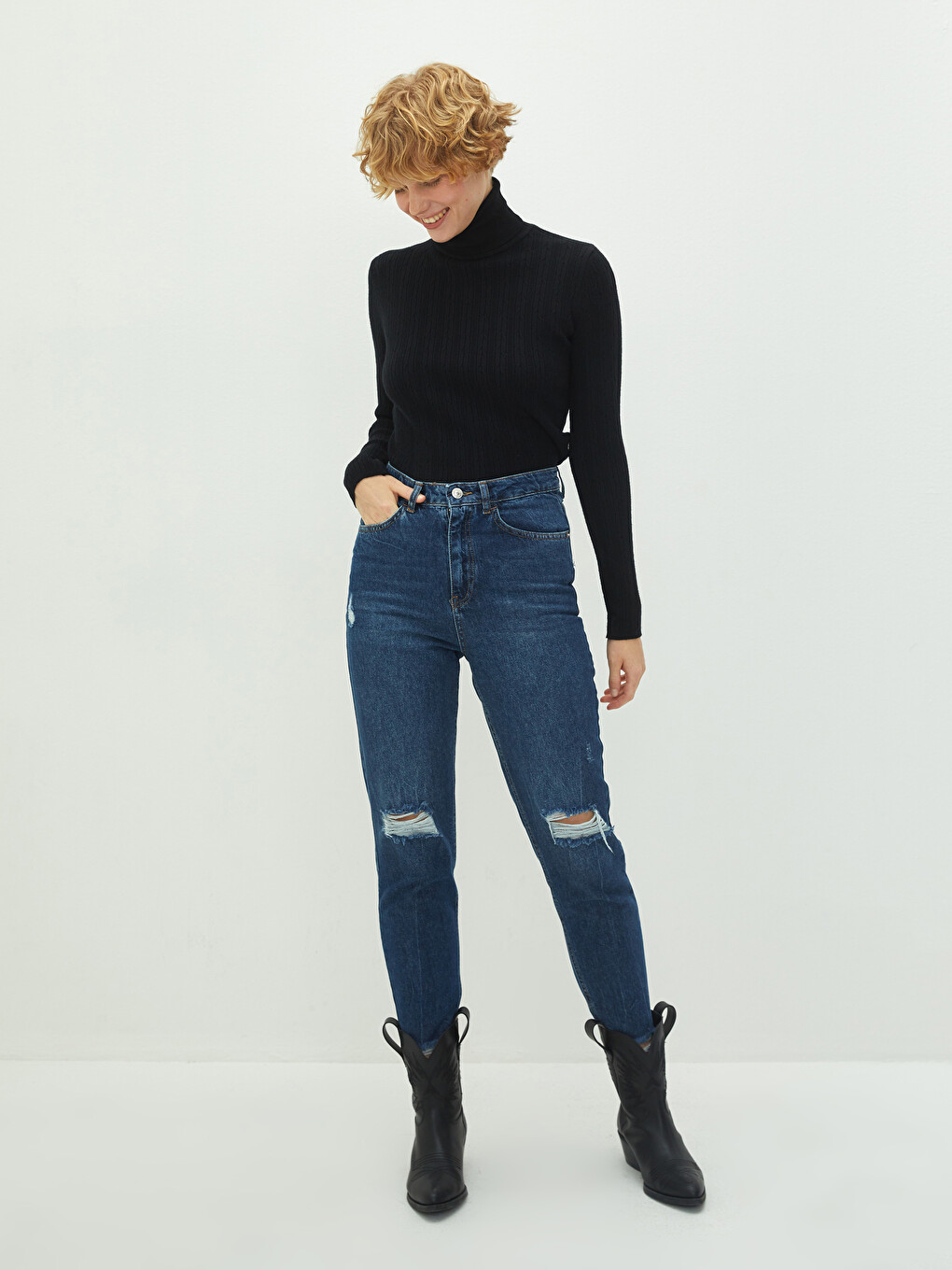 Turtleneck Plain Long Sleeve Women's Knitwear Sweater-3