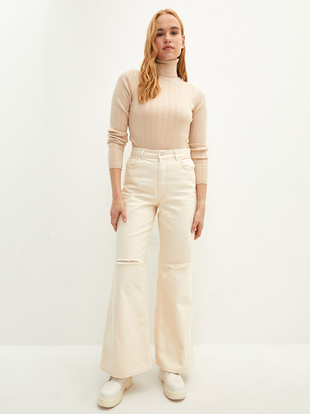 سترة تريكو بكول عالي كم طويل بسيط نساء-2