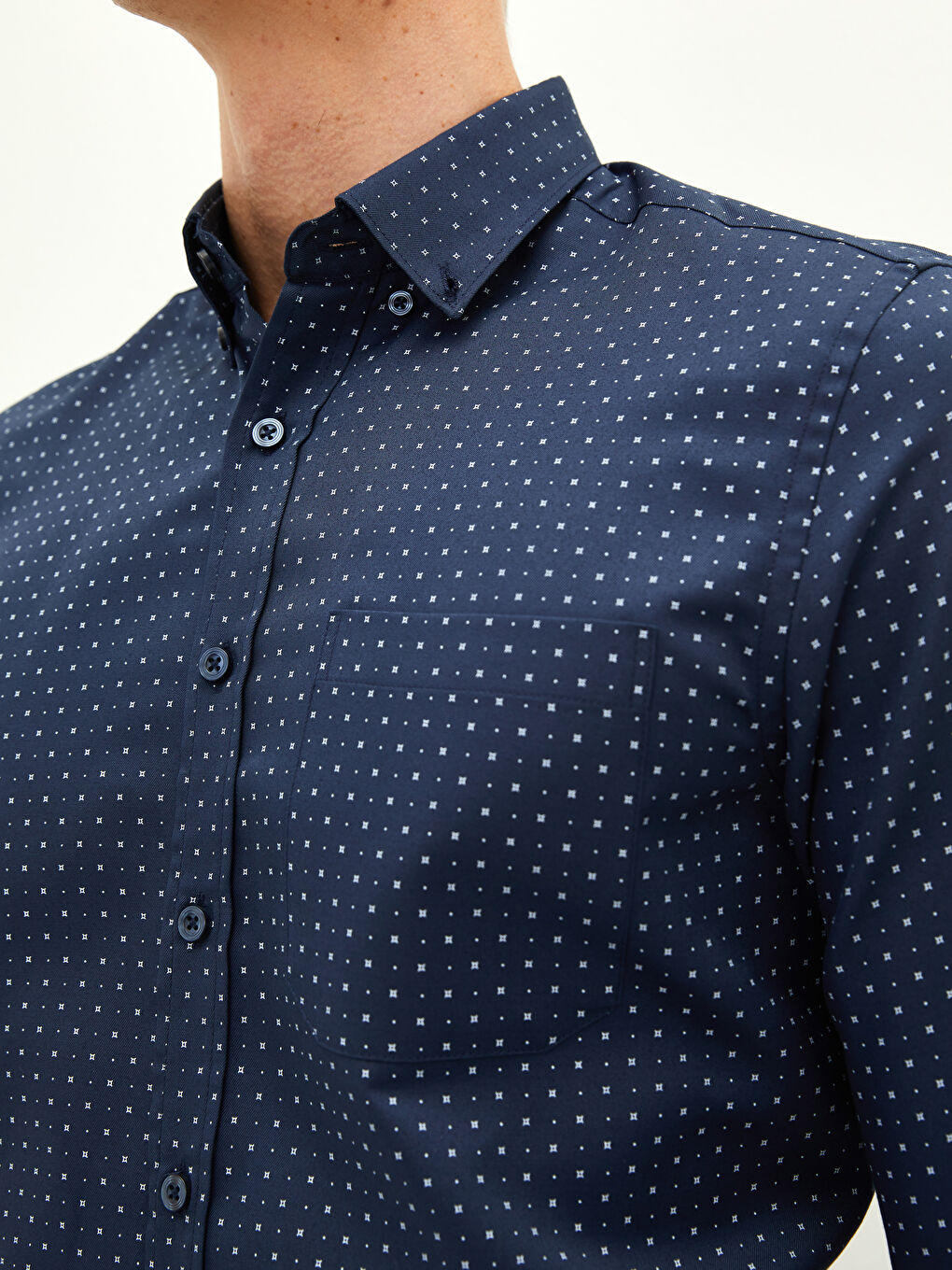 Lacivert Regular Fit Uzun Kollu Gabardin Erkek Gömlek-3