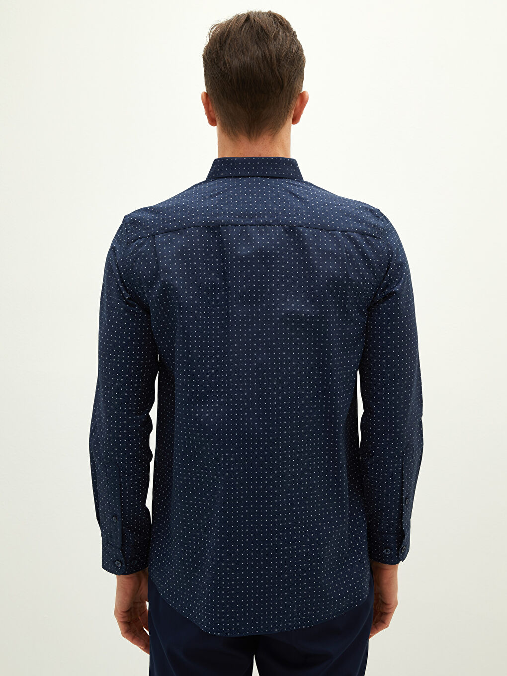 Lacivert Regular Fit Uzun Kollu Gabardin Erkek Gömlek-4