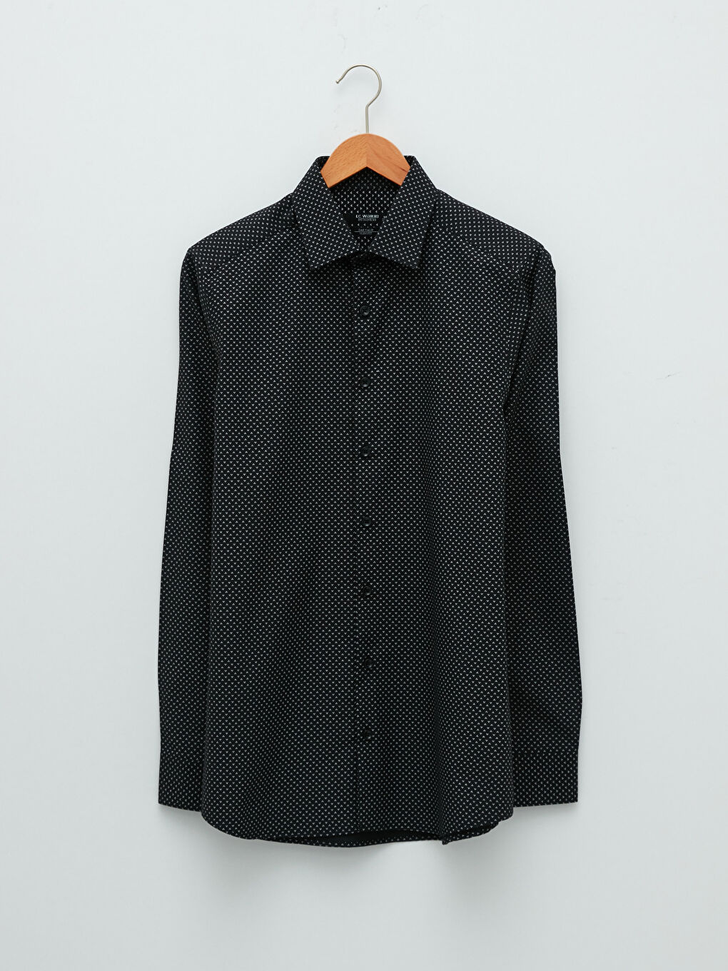 Siyah Slim Fit Uzun Kollu Desenli Poplin Erkek Gömlek-5