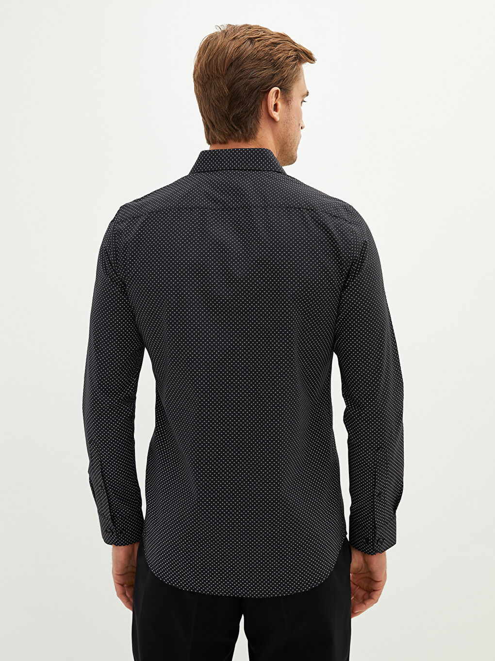 Siyah Slim Fit Uzun Kollu Desenli Poplin Erkek Gömlek-4