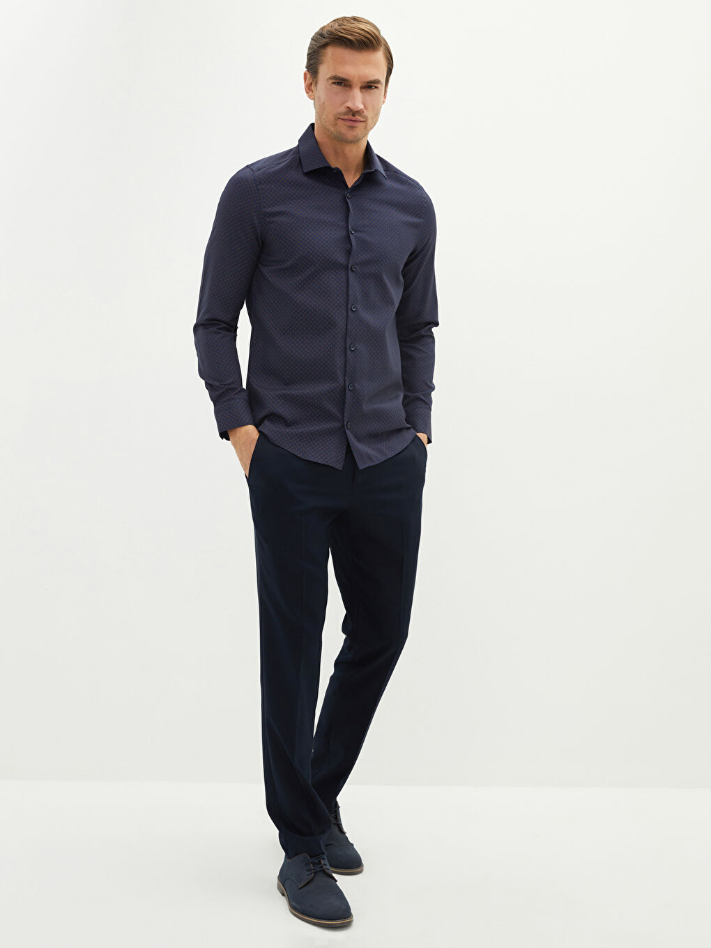 Slim Fit Long Sleeve Patterned Twill Men's Shirt-2