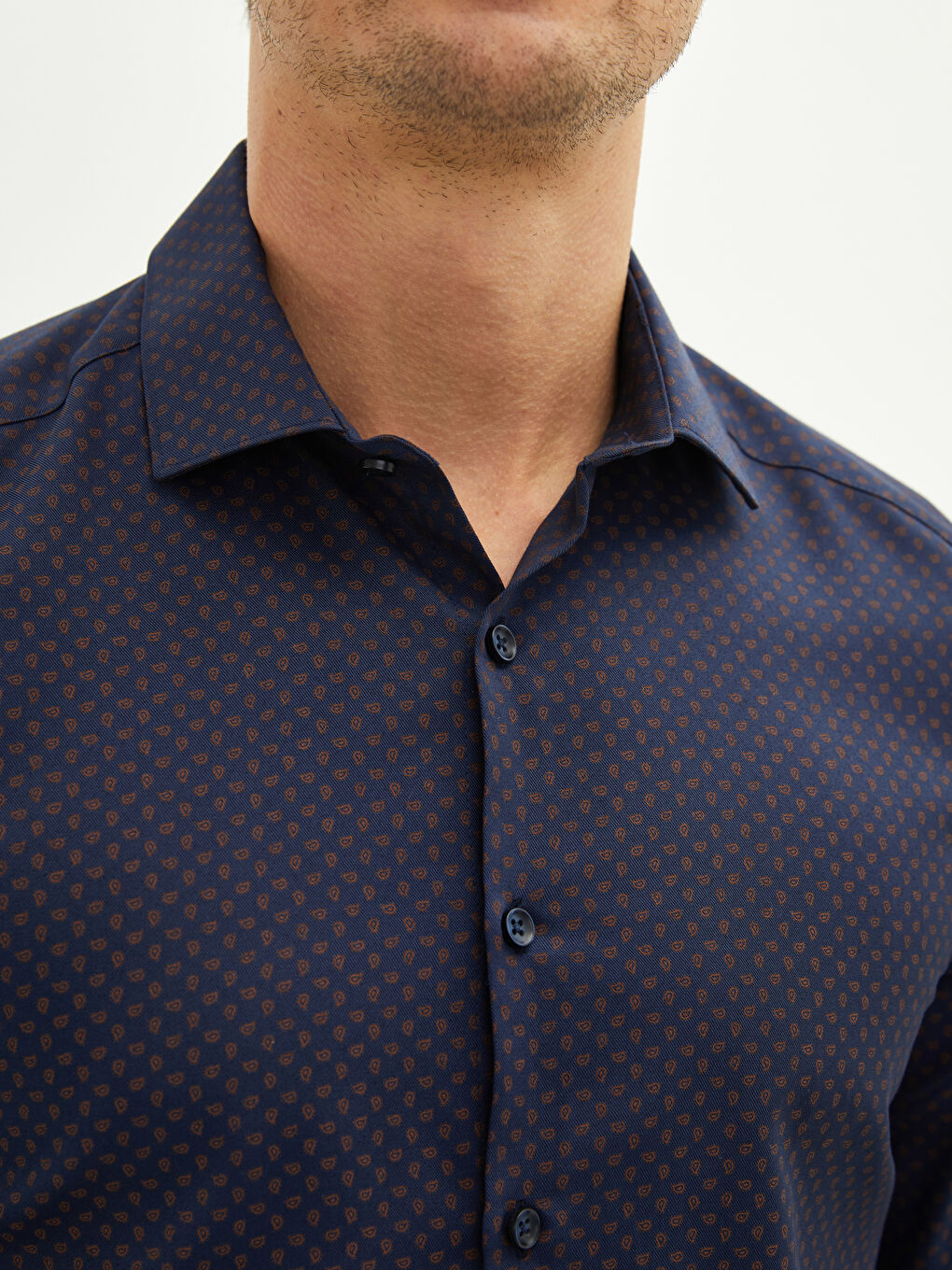Slim Fit Long Sleeve Patterned Twill Men's Shirt-3
