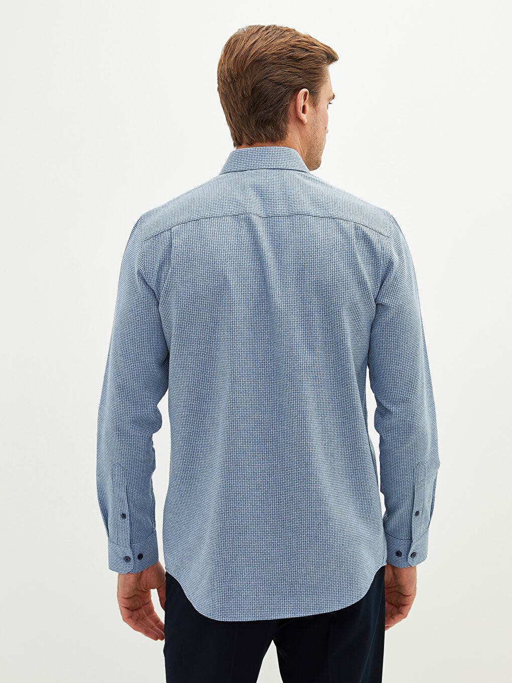 Рубашка Мужская Стандартного Кроя С Длинным Рукавом Узорчатая Ткань Добби-4