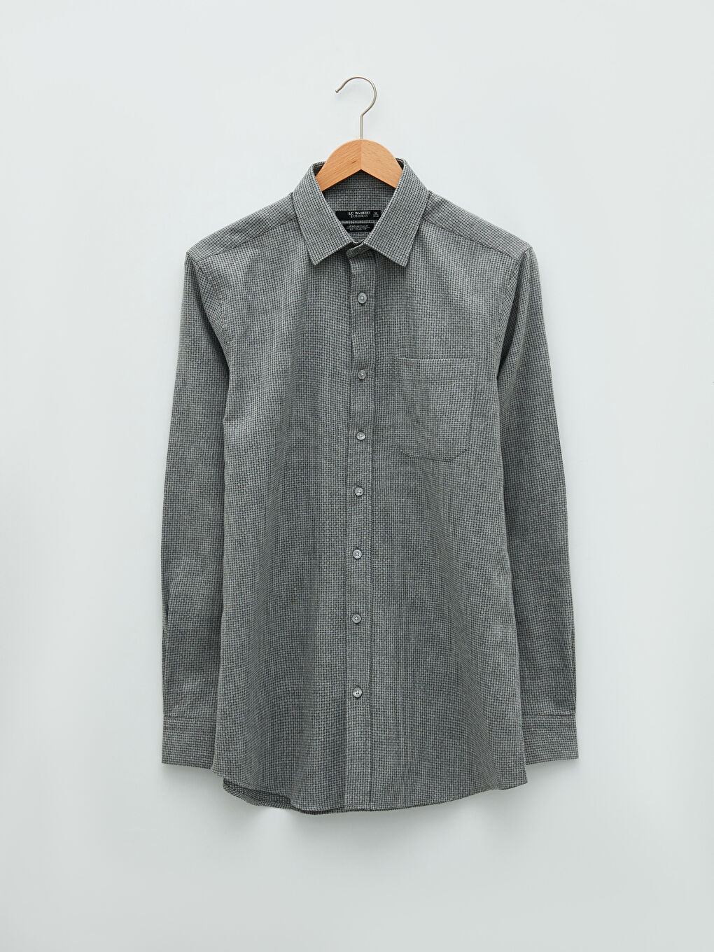 Gri Regular Fit Uzun Kollu Desenli Armürlü Erkek Gömlek-5