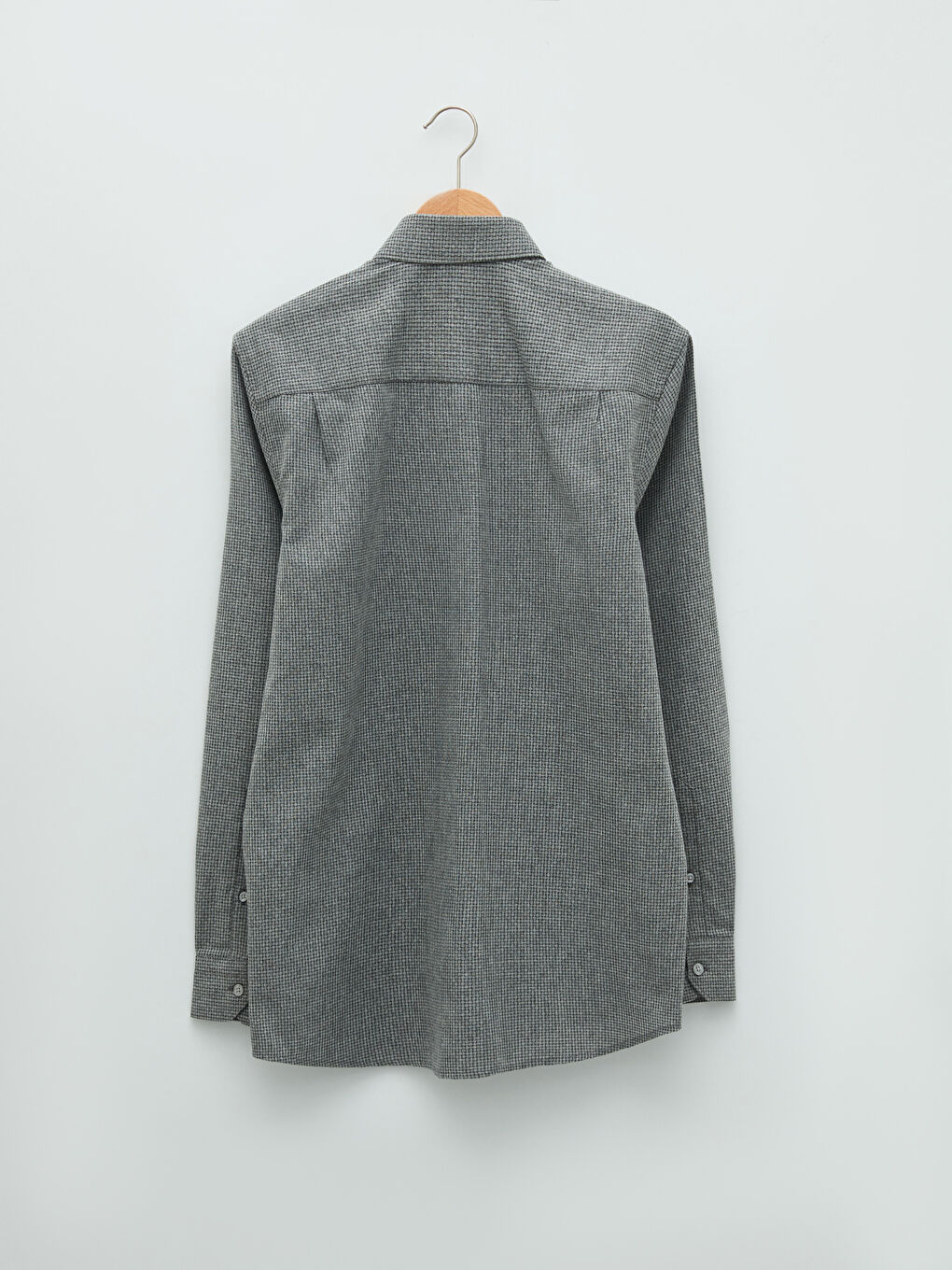 Gri Regular Fit Uzun Kollu Desenli Armürlü Erkek Gömlek-6