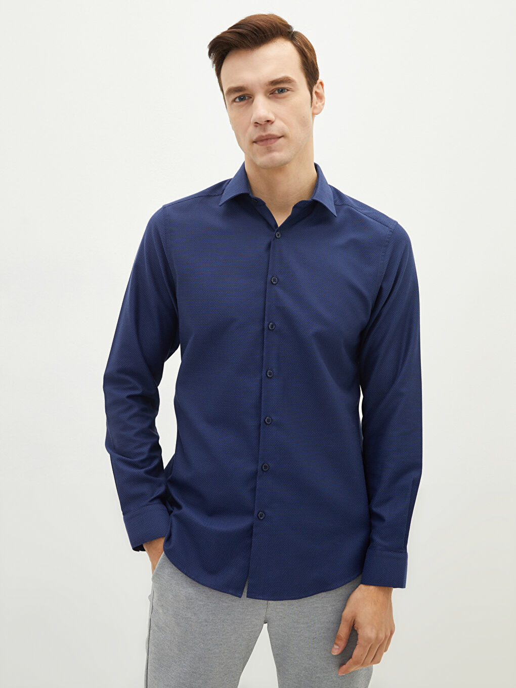 Slim Fit Long Sleeve Men's Shirt-2