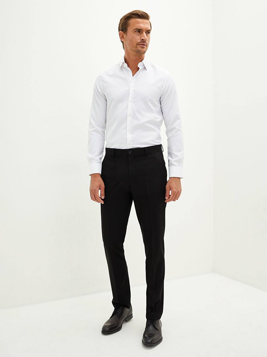 Приталена чоловіча сорочка з довгим рукавом з тканини армюр-4