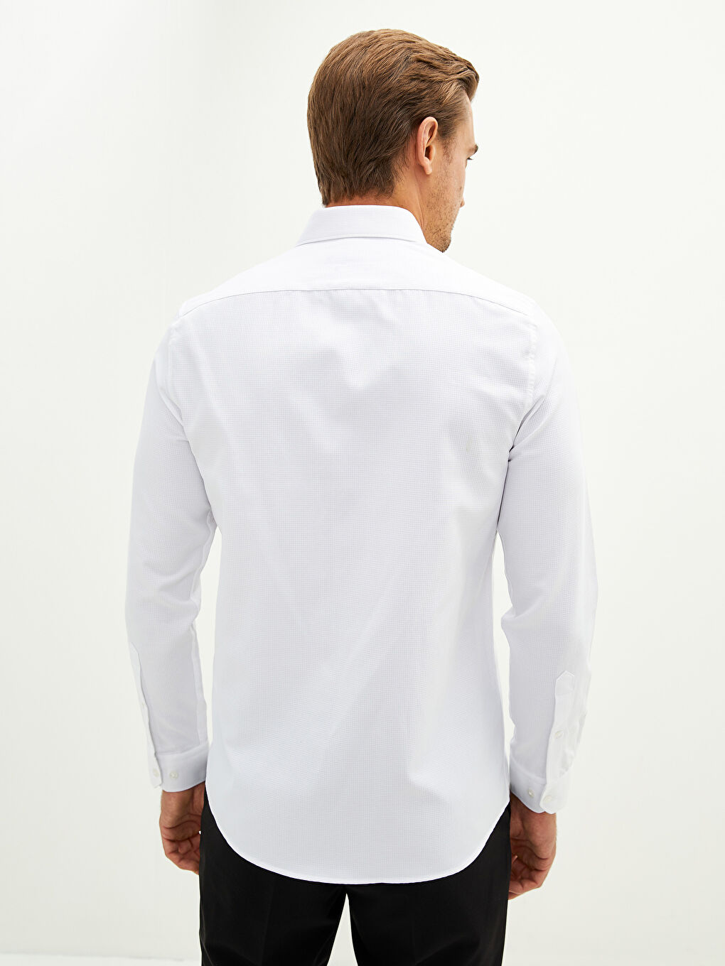 Приталена чоловіча сорочка з довгим рукавом з тканини армюр-5