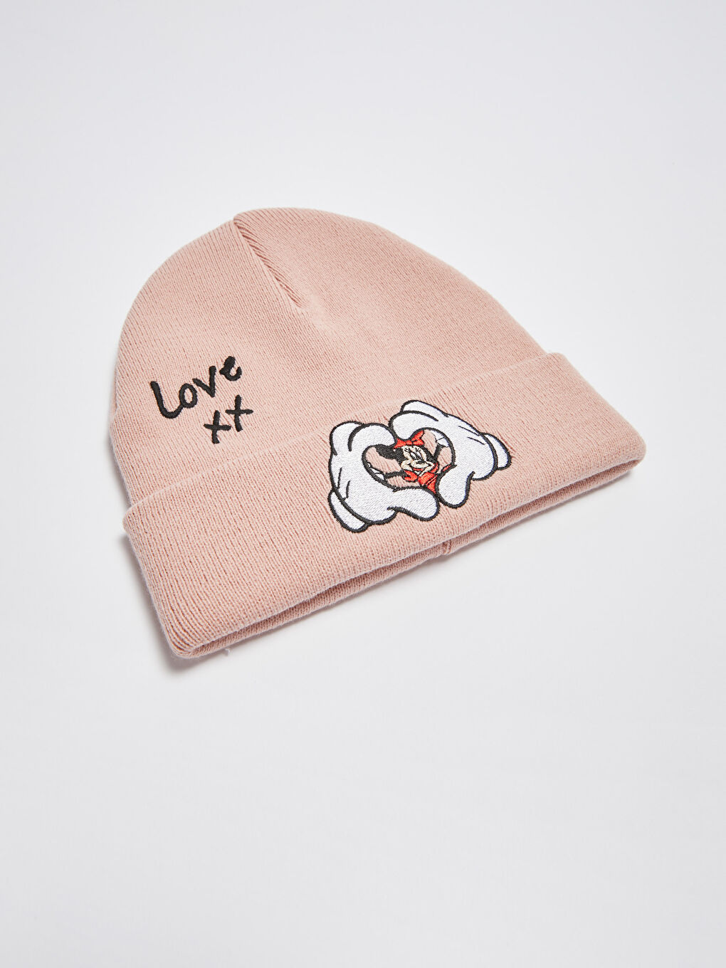 Pembe Kız Çocuk Minnie Mouse Nakışlı Triko Bere-1