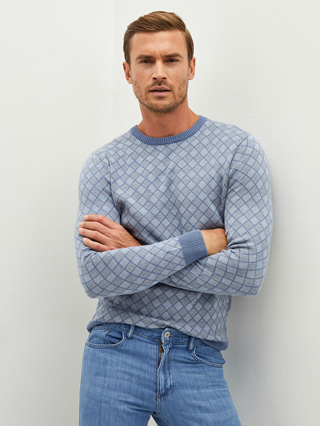 İndigo Bisiklet Yaka Uzun Kollu Desenli Erkek Triko Kazak-3