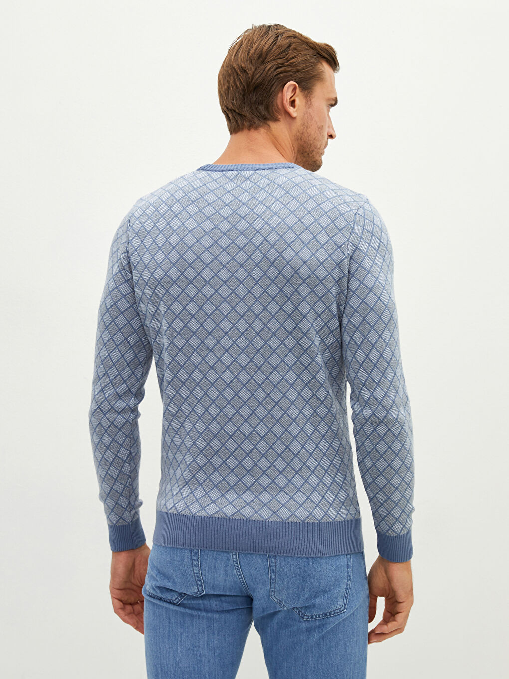 İndigo Bisiklet Yaka Uzun Kollu Desenli Erkek Triko Kazak-5