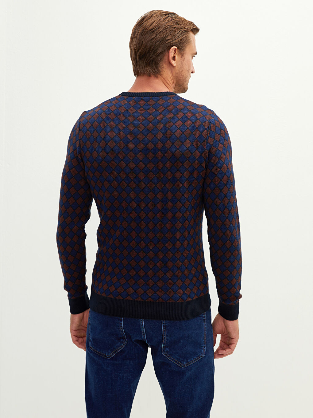 Turuncu Bisiklet Yaka Uzun Kollu Desenli Erkek Triko Kazak-5