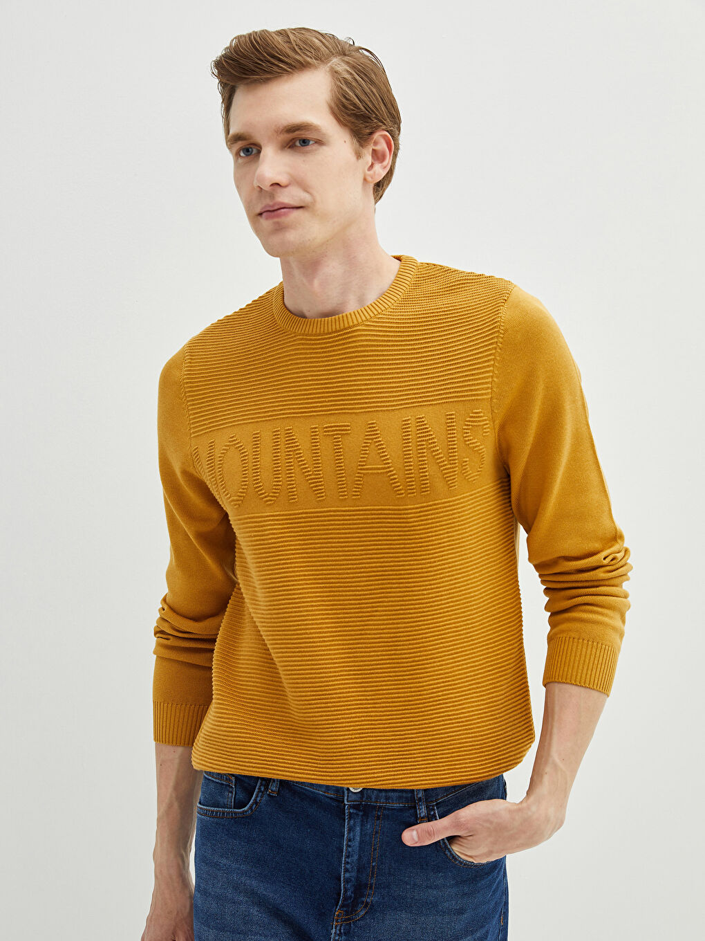 Мужской свитер с круглым вырезом из трикотажа-1