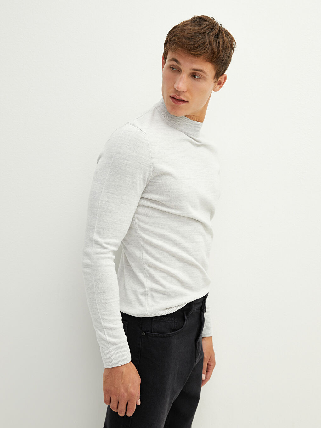 Gri Yarım Balıkçı Yaka Uzun Kollu Erkek Triko Kazak-2
