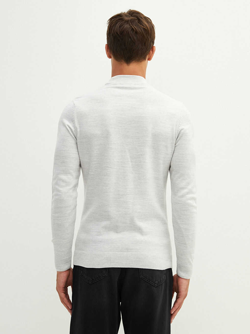 Gri Yarım Balıkçı Yaka Uzun Kollu Erkek Triko Kazak-7