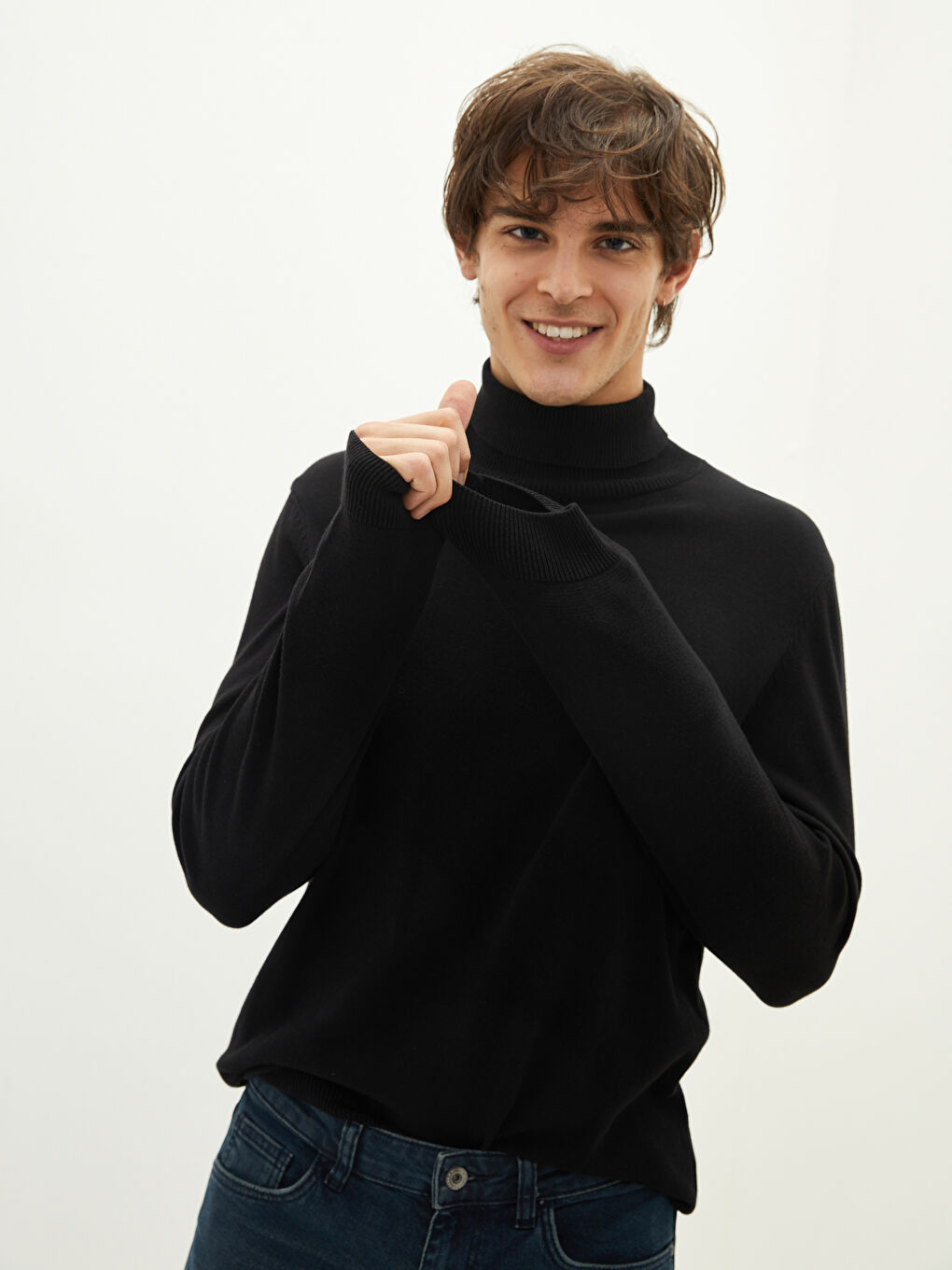 Half Turtleneck Long Sleeve Men's Knitwear Sweater-4