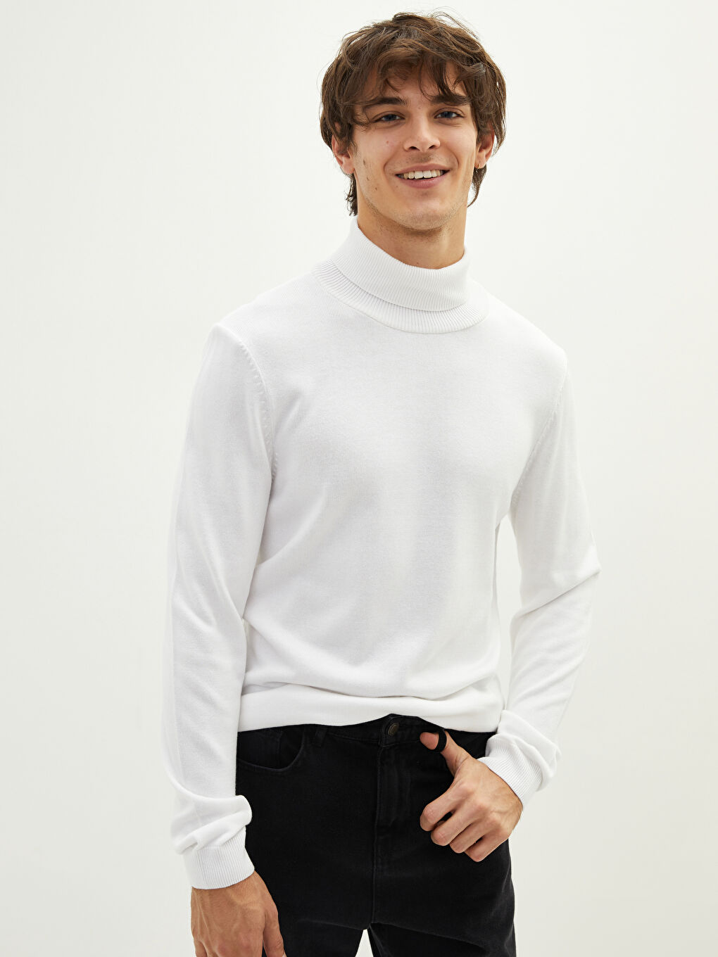 Half Turtleneck Long Sleeve Men's Knitwear Sweater-3
