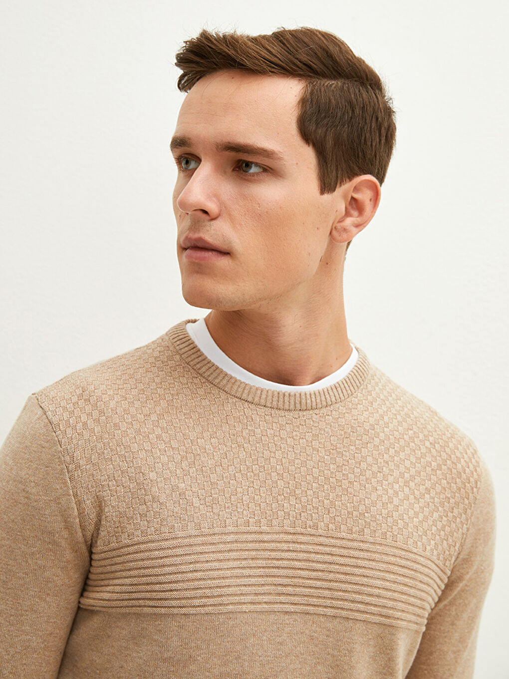 Crew Neck Long Sleeve Men's Tricot Sweater-1