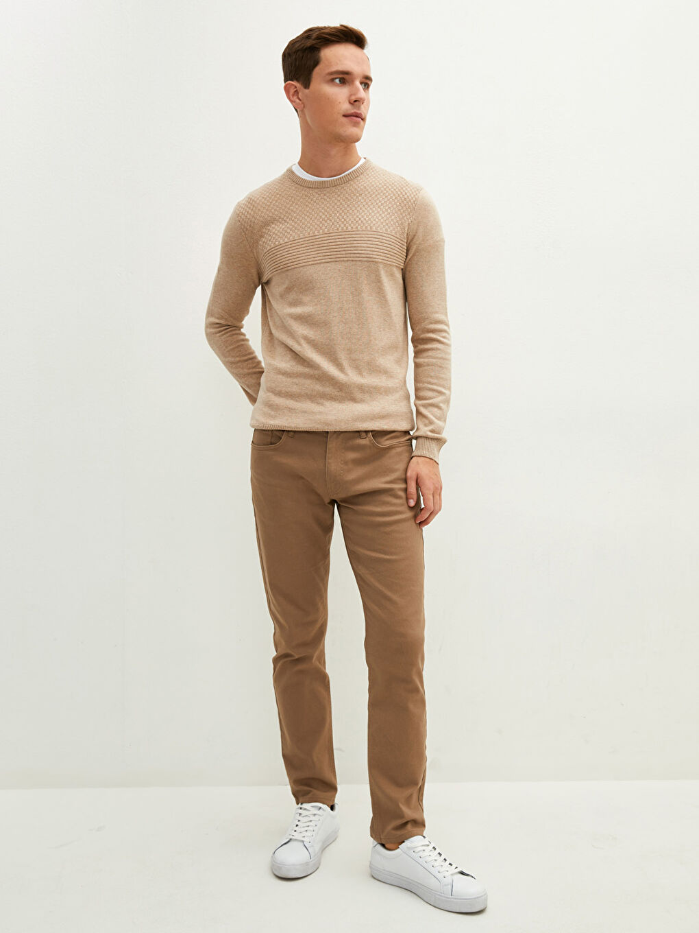 Crew Neck Long Sleeve Men's Tricot Sweater-2