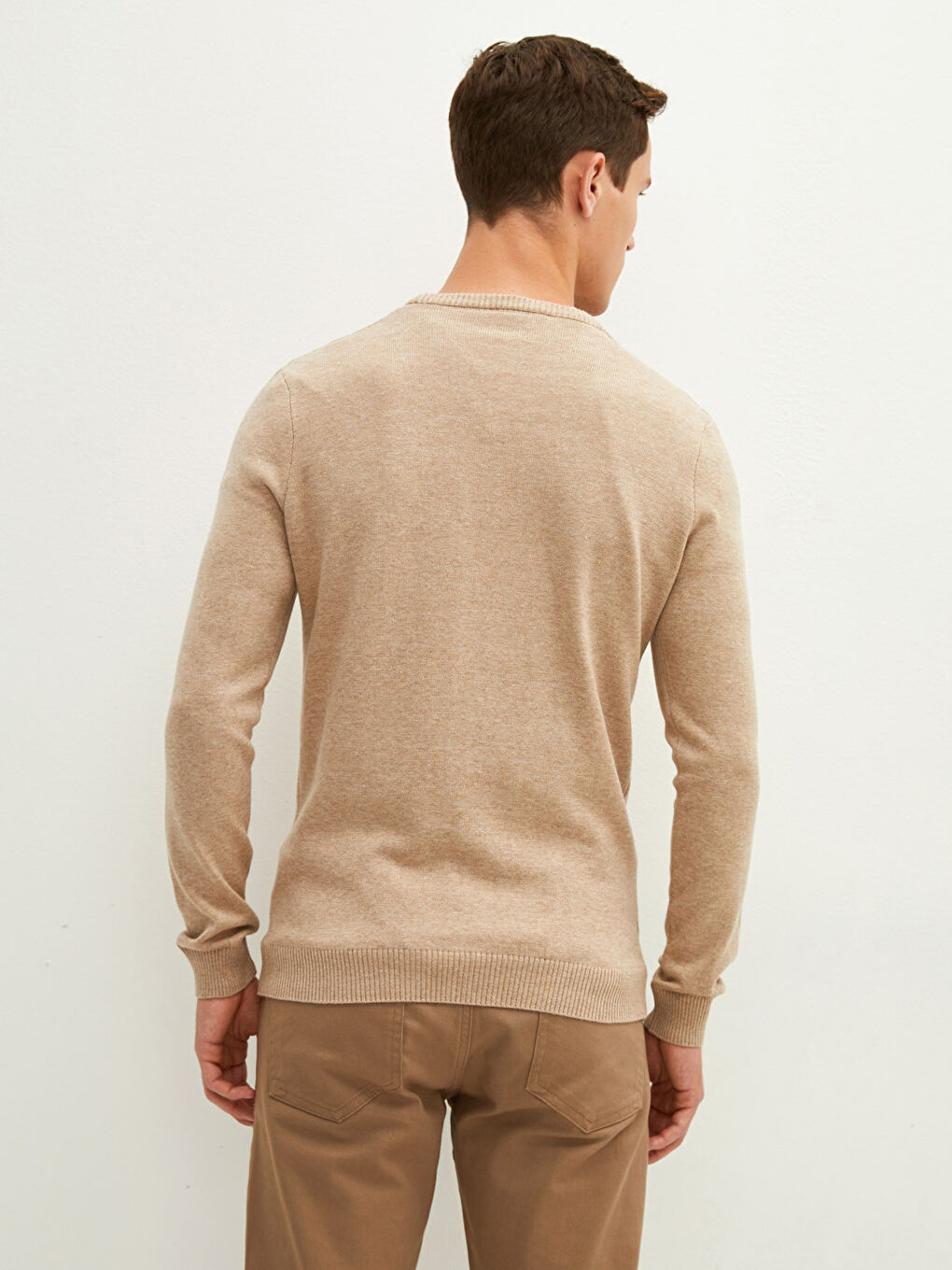 Crew Neck Long Sleeve Men's Tricot Sweater-3