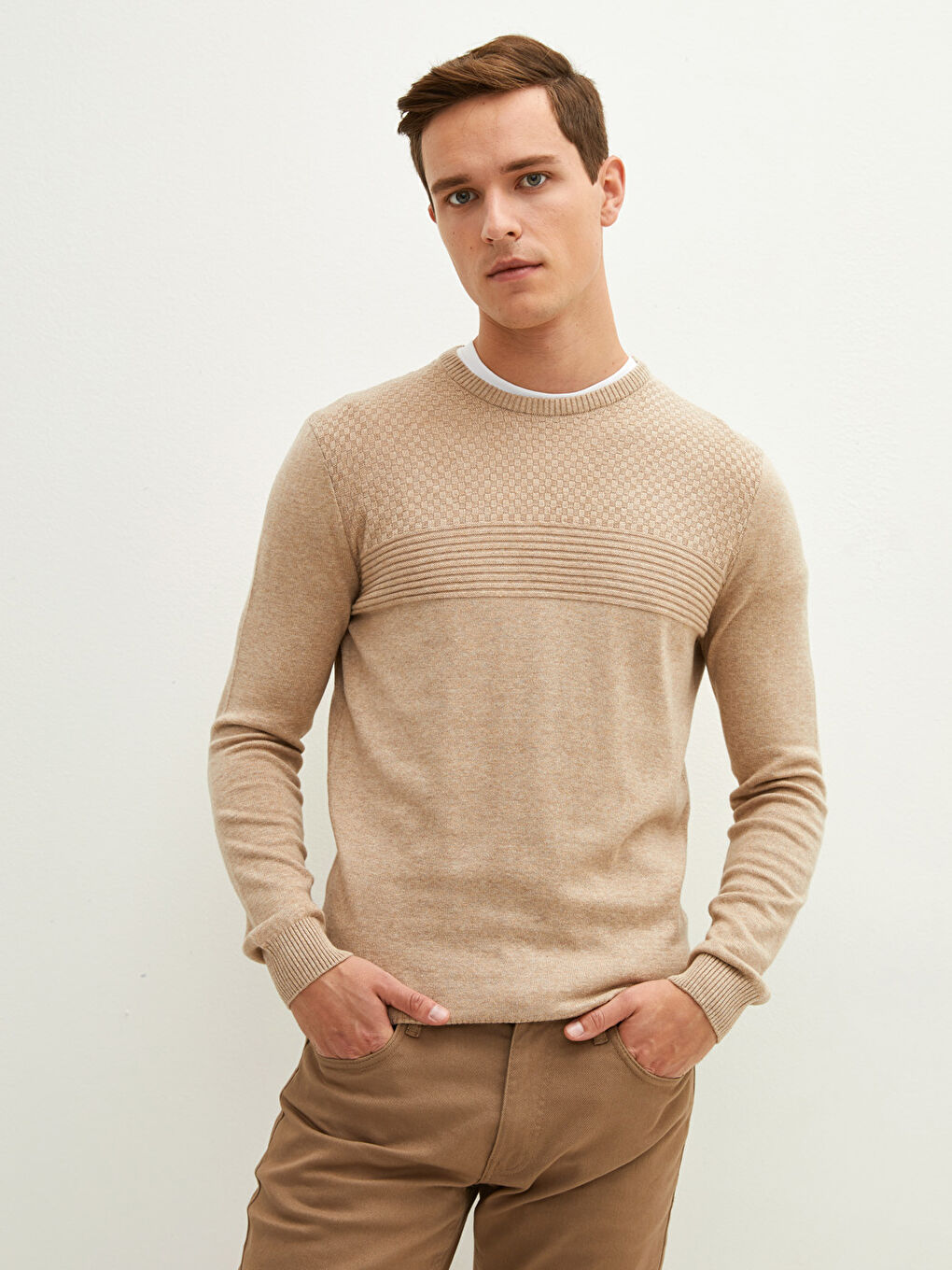 Crew Neck Long Sleeve Men's Tricot Sweater-4