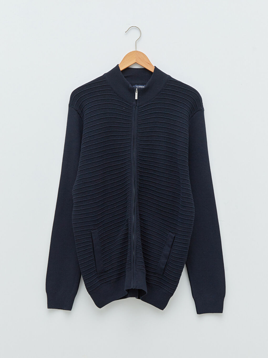 Standard Fit Turtle Neck Long Sleeve Men's Tricot Cardigan-5