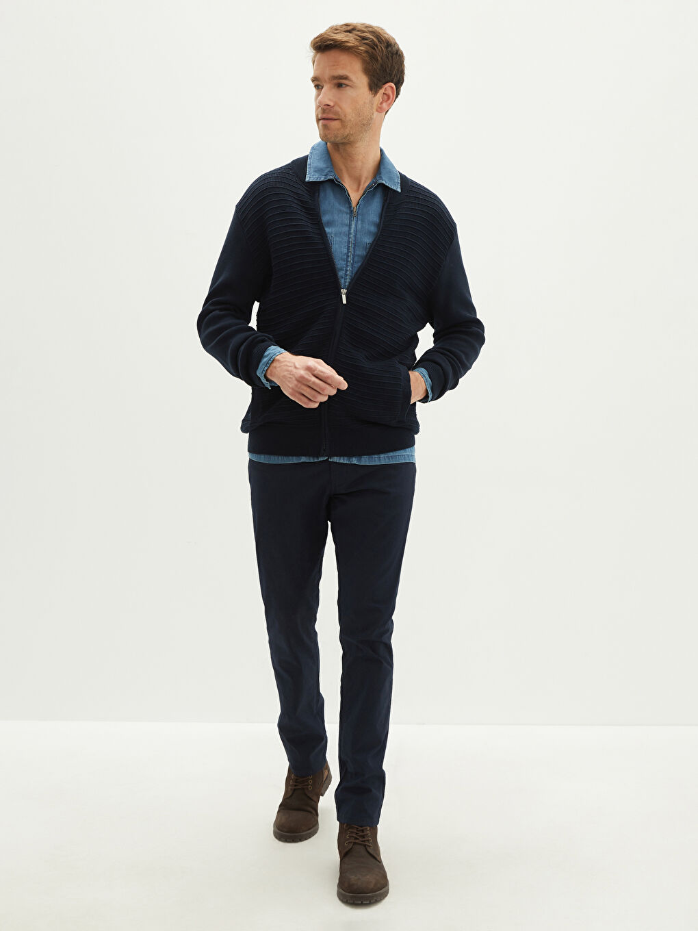 Standard Fit Turtle Neck Long Sleeve Men's Tricot Cardigan-2