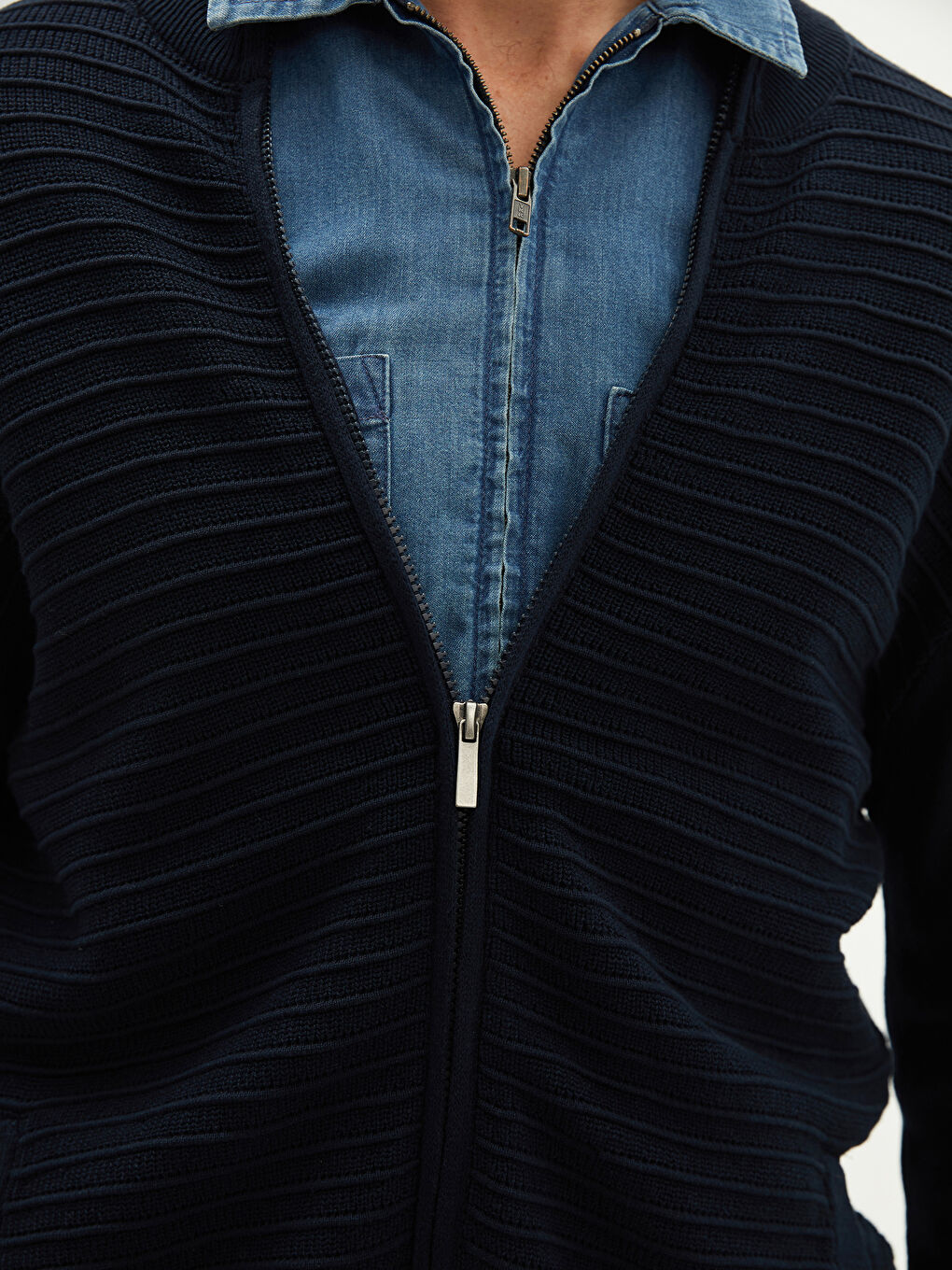 Standard Fit Turtle Neck Long Sleeve Men's Tricot Cardigan-3