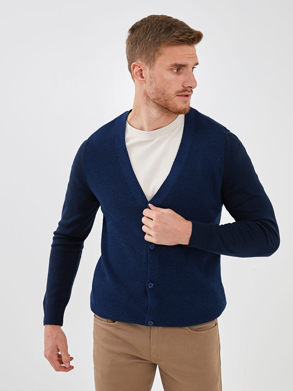 V-Ausschnitt Langarm Schlicht Herren Strickjacke Cardigan-2