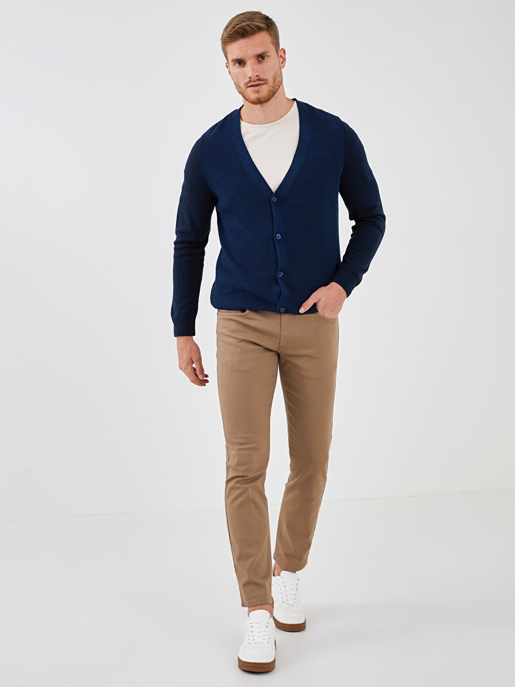 V-Ausschnitt Langarm Schlicht Herren Strickjacke Cardigan-3