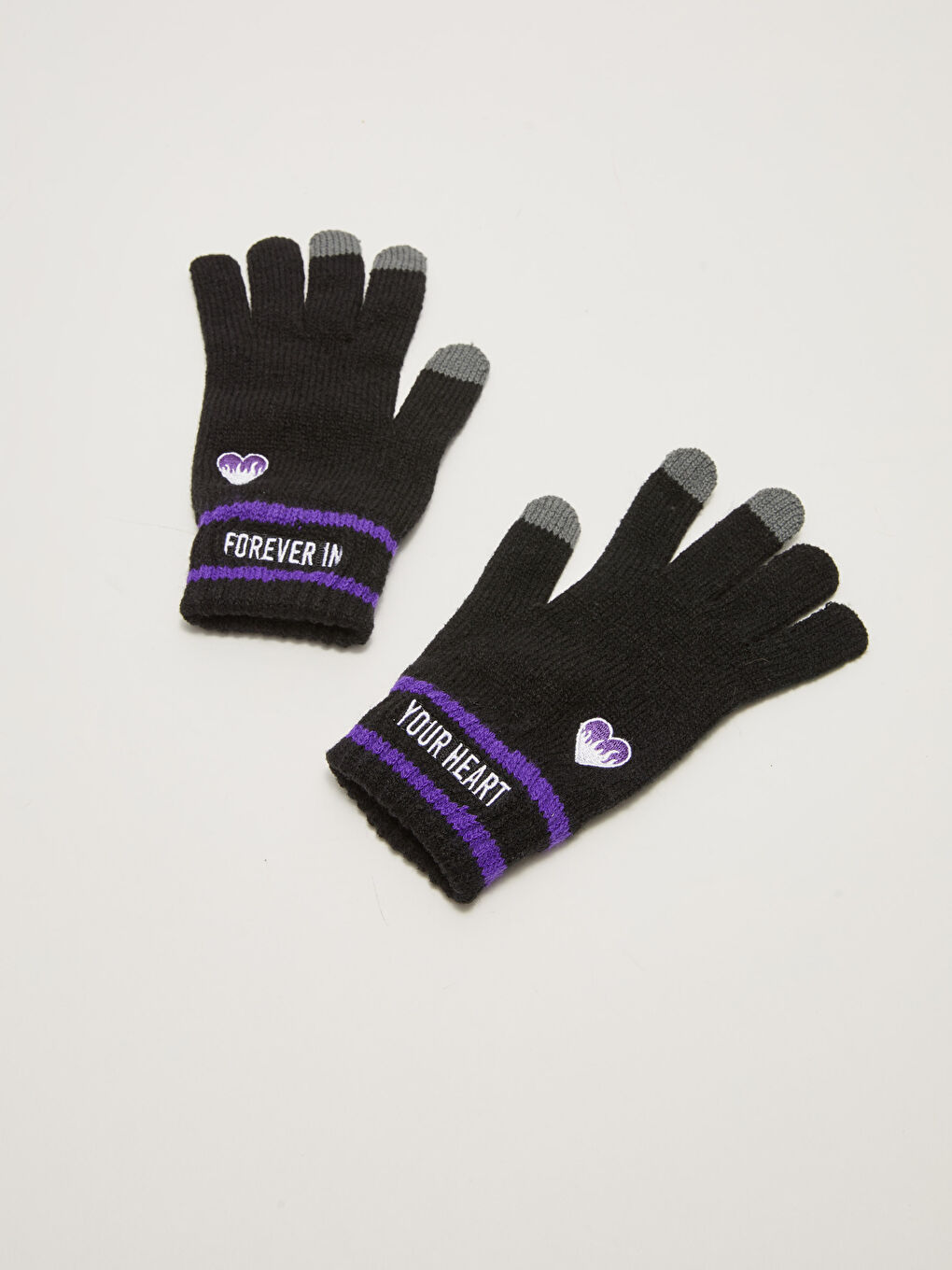 Siyah Nakışlı Triko Kadın Eldiven-1