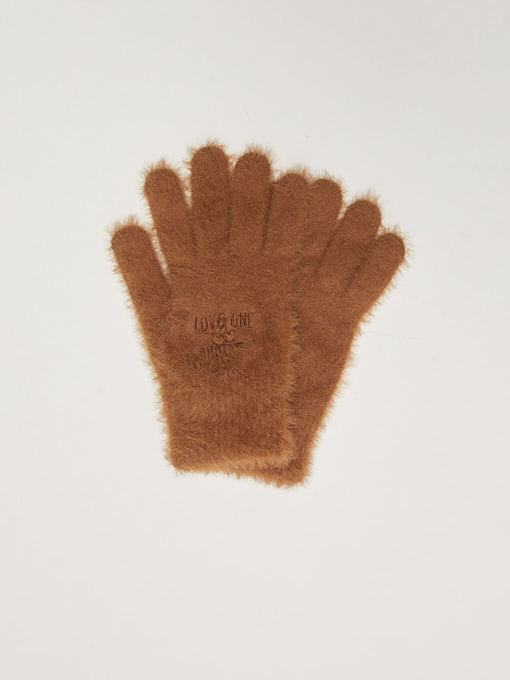 Kahverengi Kadın Nakışlı Triko Eldiven-2