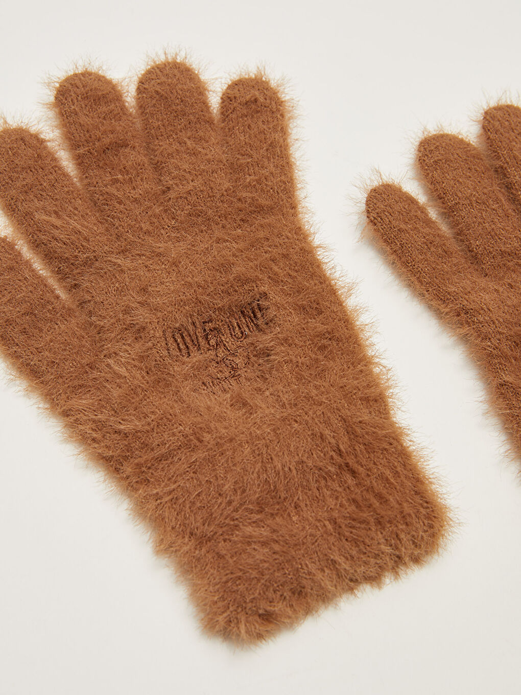 Kahverengi Kadın Nakışlı Triko Eldiven-4