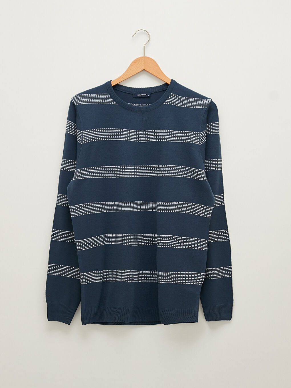 Crew Neck Long Sleeve Striped Men's Knitwear Sweater-4