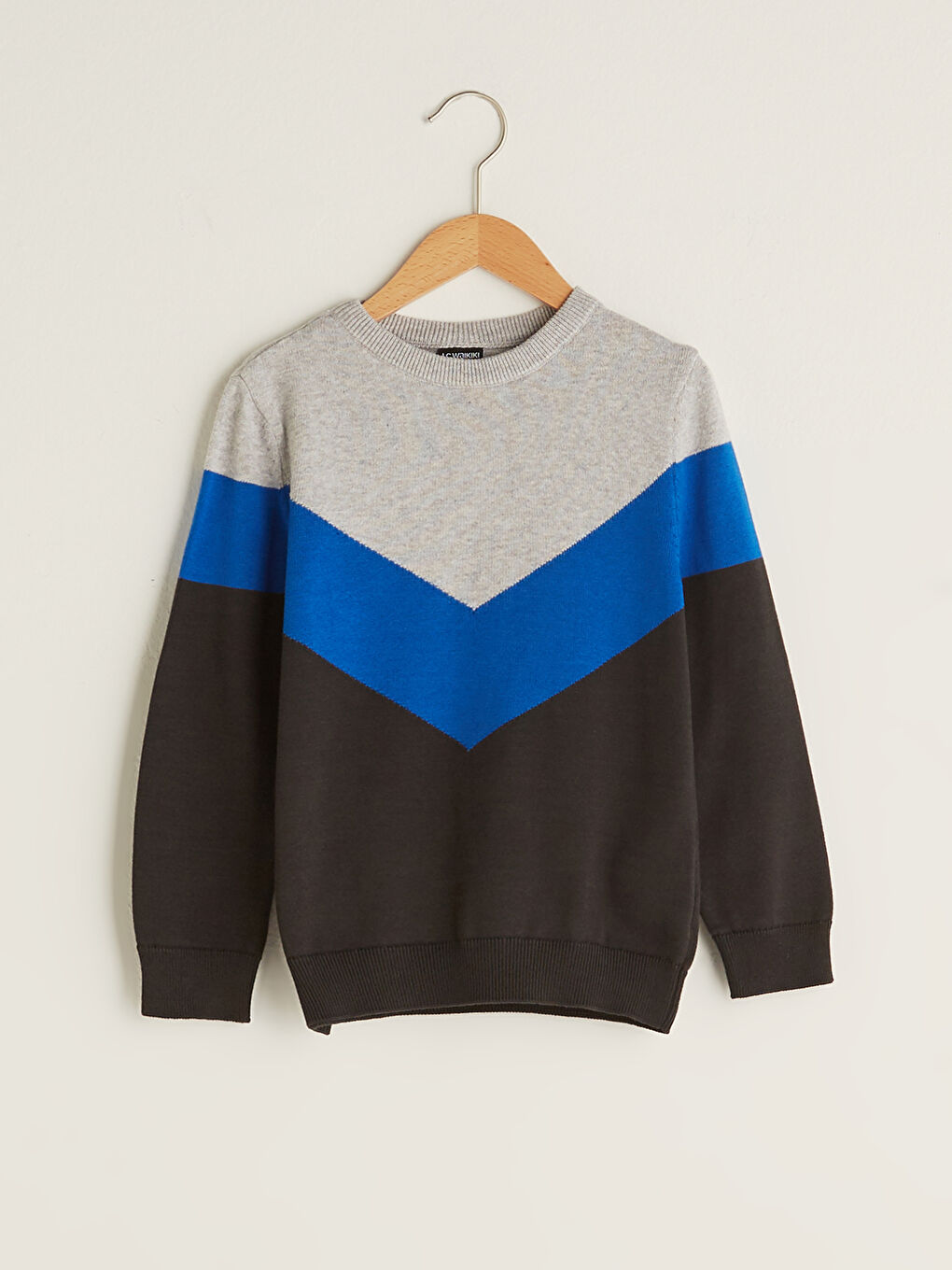 Antrasit Bisiklet Yaka Renk Bloklu Uzun Kollu Erkek Çocuk İnce Triko Kazak