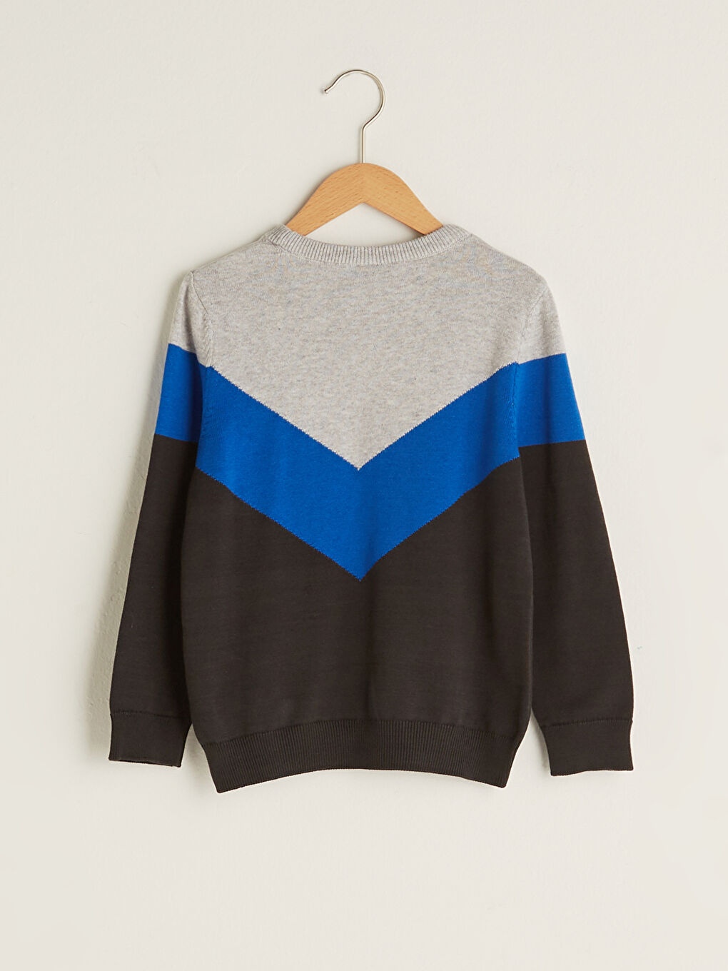 Antrasit Bisiklet Yaka Renk Bloklu Uzun Kollu Erkek Çocuk İnce Triko Kazak-1