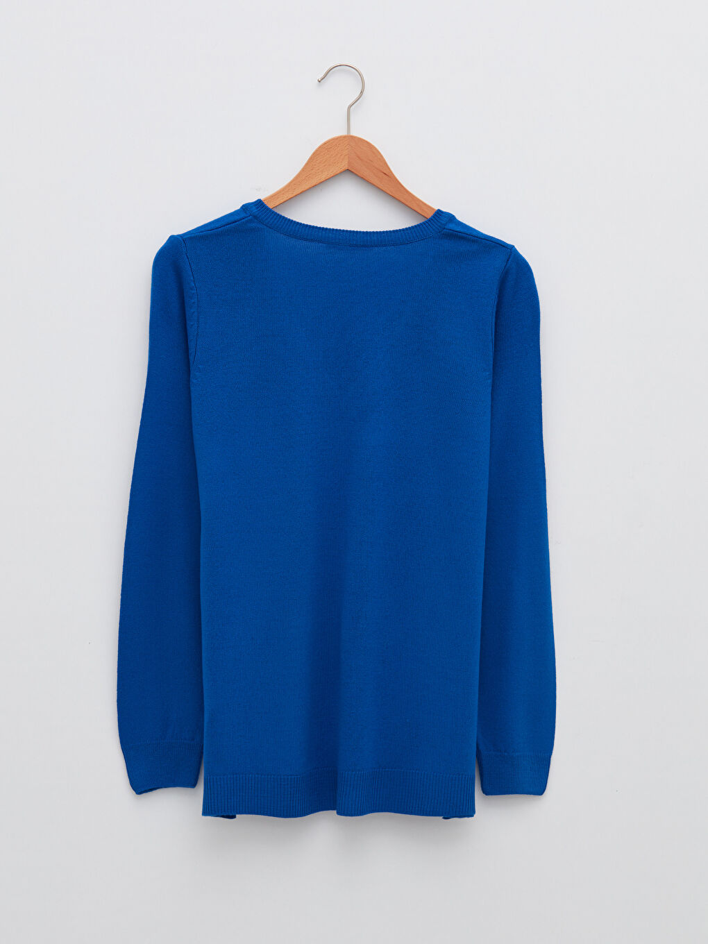 Mavi V Yaka Düz Uzun Kollu Kadın Triko Kazak-6