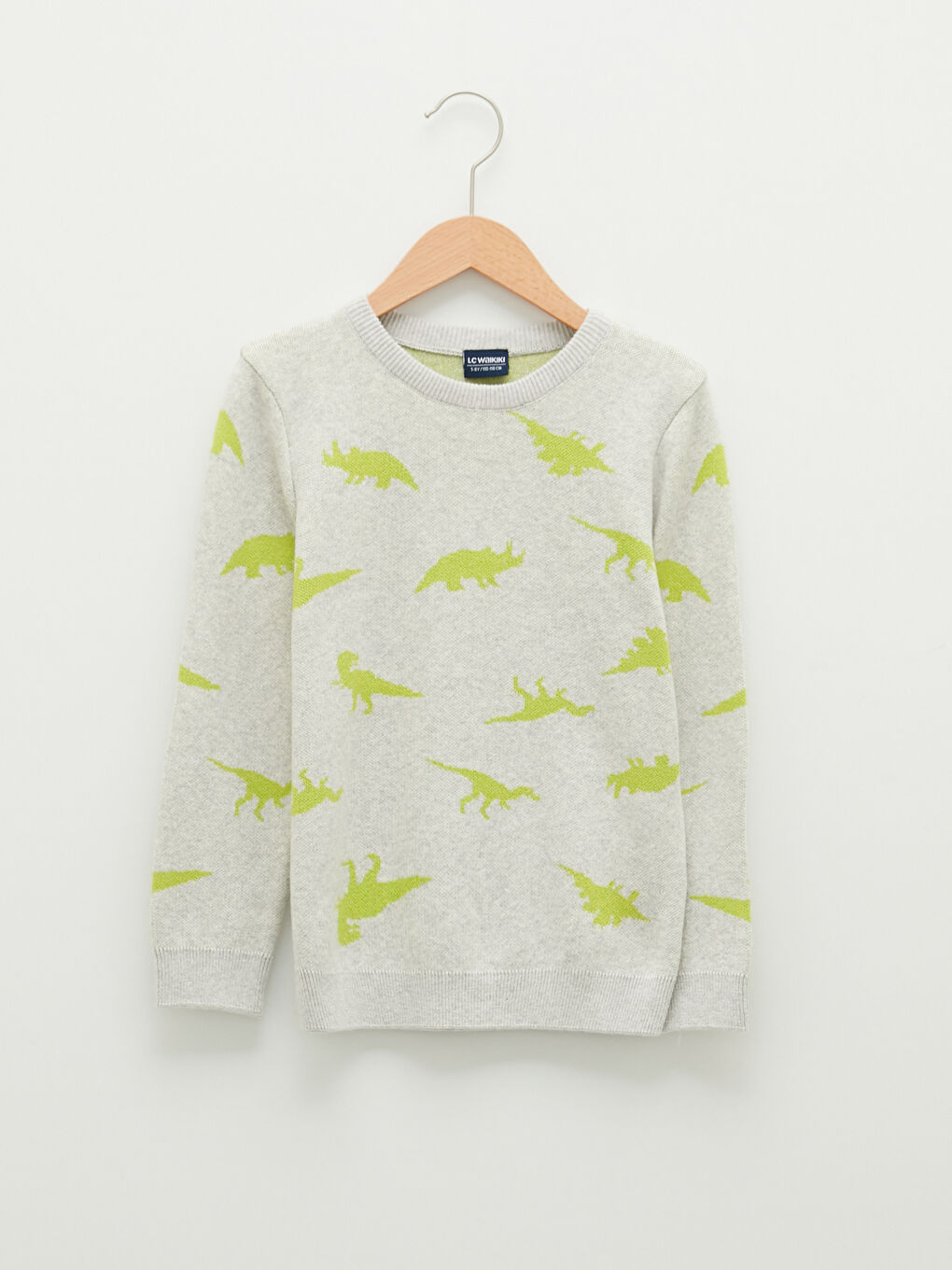 Gri Bisiklet Yaka Desenli Uzun Kollu Erkek Çocuk İnce Triko Kazak