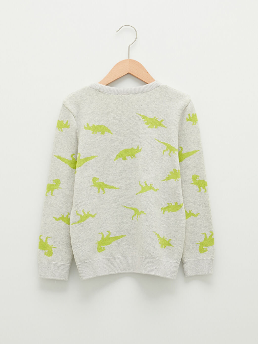 Gri Bisiklet Yaka Desenli Uzun Kollu Erkek Çocuk İnce Triko Kazak-1