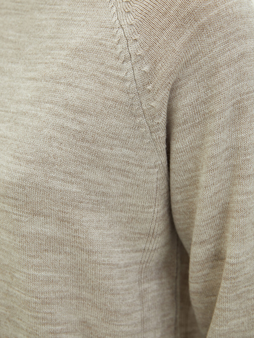 Bej Bisiklet Yaka Düz Uzun Kollu Kadın Triko Kazak-2