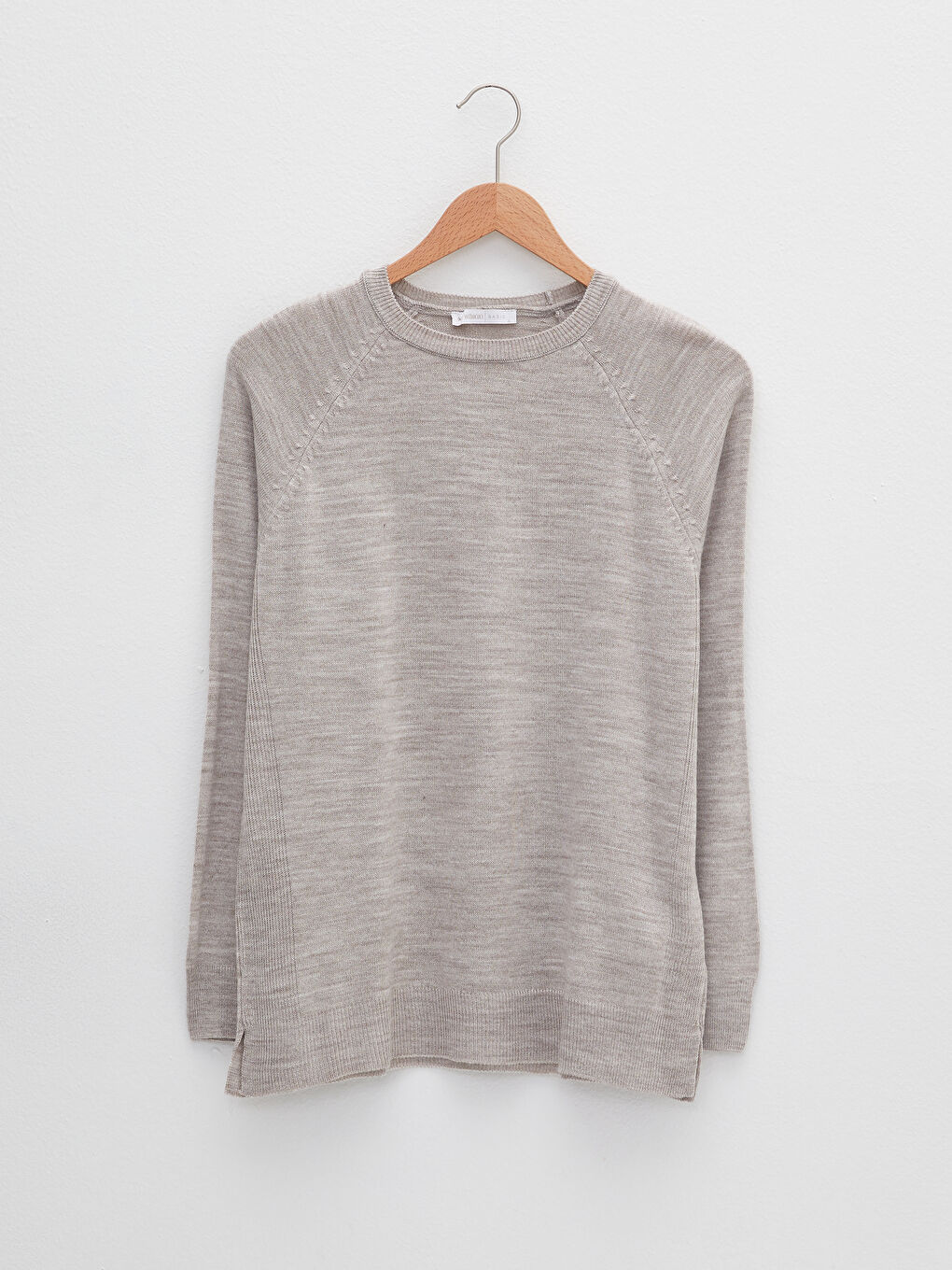 Bej Bisiklet Yaka Düz Uzun Kollu Kadın Triko Kazak-4