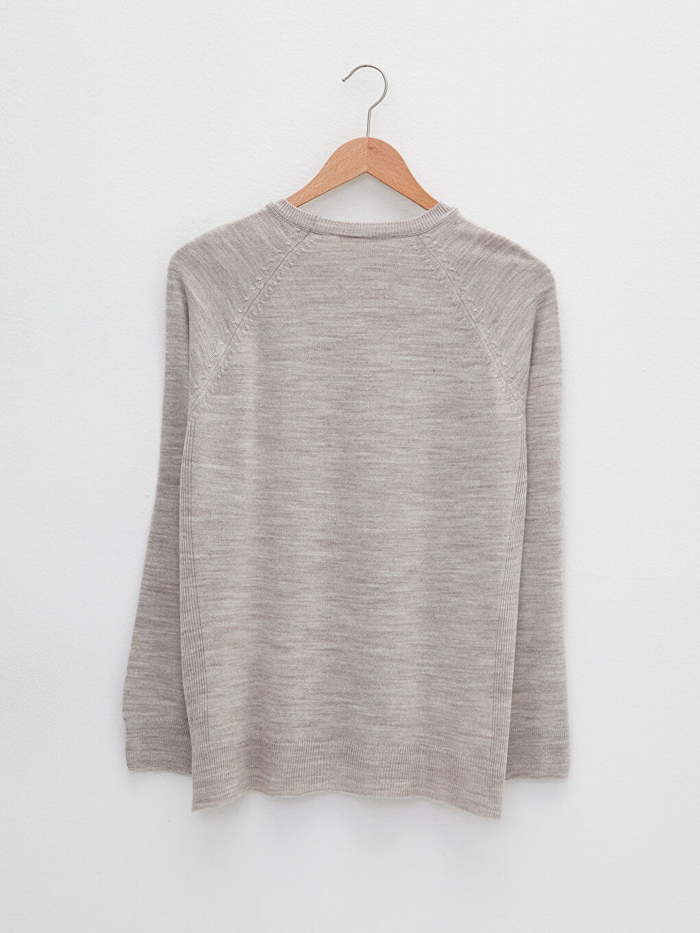 Bej Bisiklet Yaka Düz Uzun Kollu Kadın Triko Kazak-5