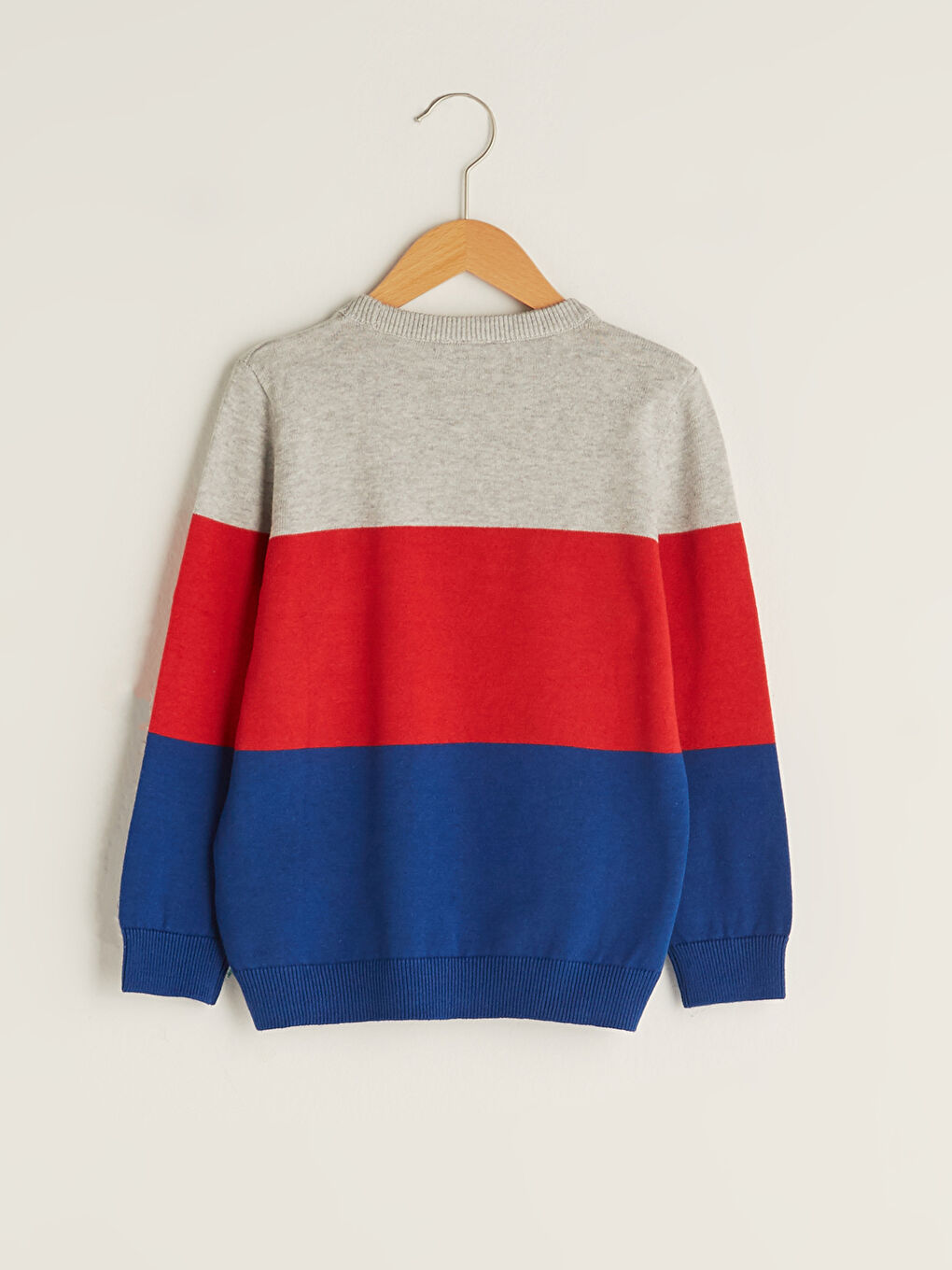 Crew Neck Long Sleeve Boy Thin Tricot Sweater with Color Block-1