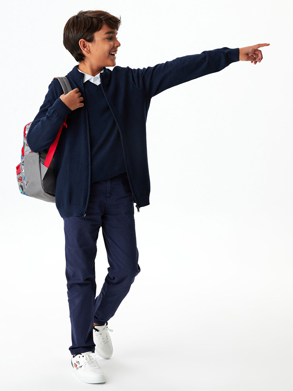 Lacivert V Yaka Basic Erkek Çocuk İnce Triko Süveter-1